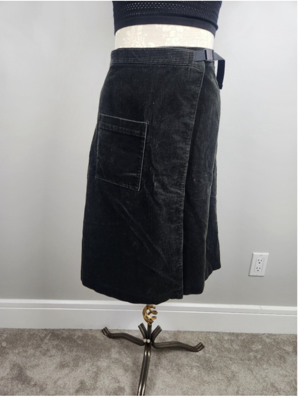 JW Anderson Uniqlo Dark Green Corduroy Wrap Skirt Sz S Dark Academia Fall Skirt - Picture 3 of 15